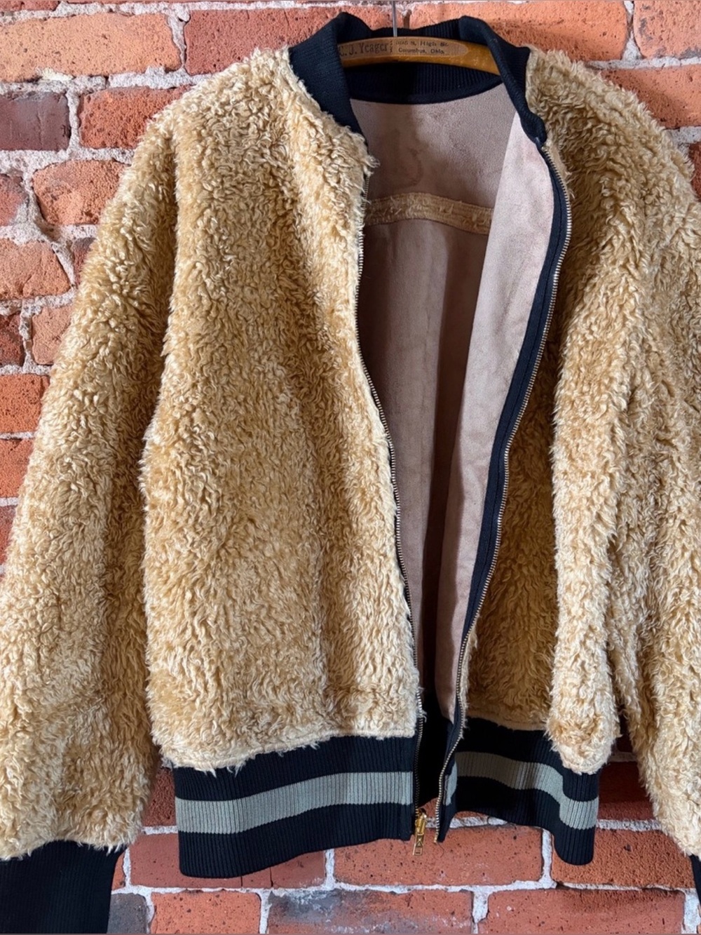 TRIBE KELLEY Relaxed Reversible “BOMBHAIR” Jacket in Camel/Suede